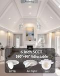 Adetu Recessed Lighting 6 inch, 360°+90° Adjustable Directional 6 inch Gimbal Led Recessed Light, 2700K-5000K 5CCT Dimmable Retrofit Eyeball Can Recessed Lights with Jbox, ET (White-12 Pack)