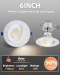 Adetu 6 inch 5CCT Gimbal Led Recessed Lights, 360°+90° Adjustable Directional Recessed Lighting, 2700K/3000K/3500K/4000K/5000K Dimmable Remodel Eyeball Canless Downlight with Jbox, ETL (White, 8 Pack)