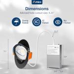 Amico 1 Pack 4 Inch 5CCT Black Eyeball Gimbal LED Recessed Lights, 360°&90° Adjustable Angle, Directional Dimmable Downlight, 2700K/3000K/3500K/4000K/5000K Selectable, 9W CRI90+, ETL&FCC