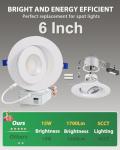 zouzai 6 inch 5CCT Gimbal Led Recessed Lights, 360°+90° Adjustable Directional Recessed Lighting, 2700K/3000K/3500K/4000K/5000K Dimmable Retrofit Eyeball Can Lights with Jbox, ETL(White, 1 Pack)
