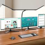 Pzloz Led Desk Lamps for Home Office - Eye Caring Architect Lamp with Clamp, Double Head Computer Monitor Work Desk Light with Remote Control: 24W Flexible Dimmable Desktop Table Lamp