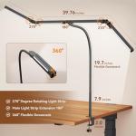 Pzloz Led Desk Lamps for Home Office - Eye Caring Architect Lamp with Clamp, Double Head Computer Monitor Work Desk Light with Remote Control: 24W Flexible Dimmable Desktop Table Lamp