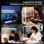 LED Desk Lamp with Clamp, Double Head Adjustable Architect Light, Eye-Caring Monitor Desk Lamp for Home Office, Flexible Gooseneck Task Lamp with 10 Brightness Levels & 5 Color Temperature Modes White