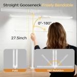 LED Desk Lamp with Clamp, Double Head Adjustable Architect Light, Eye-Caring Monitor Desk Lamp for Home Office, Flexible Gooseneck Task Lamp with 10 Brightness Levels & 5 Color Temperature Modes White