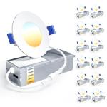 Ensenior 12 Pack 3 Inch LED Recessed Ceiling Light, Dimmable, 2700K-5000K 5CCT, 500LM 6W 120V, High Brightness Canless Wafer Downlight - ETL&FCC&IC
