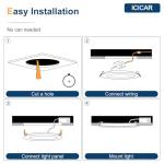 icicar 12 Pack 6 Inch LED Recessed Ceiling Lights, Dimmable 2700K-5000K 5CCT 1200LM 12W 120V High Brightness Canless Wafer Downlight - ETL&FCC&IC