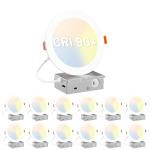 Amico 12 Pack 6 Inch CRI90+ 5CCT Ultra-Thin LED Recessed Ceiling Light, 2700K-5000K Selectable, 1100LM 15W, High Brightness Dimmable Canless Wafer Downlight - ETL&FCC&IC