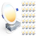 Ensenior 24 Pack 6 Inch LED Recessed Light, Dimmable, 2700K-5000K 5CCT, 1200LM High Brightness, 12W 120V, Damp Rated, Ultra-Thin Canless Wafer Ceiling Light - ETL & FCC & IC