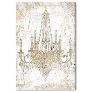 Gold and White Chandelier Canvas Wall Art