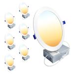 Ensenior 6 Pack 7 Inch LED Recessed Ceiling Light, Dimmable, 2700K-5000K 5CCT, 1300LM 15W 120V, High Brightness Canless Wafer Downlight