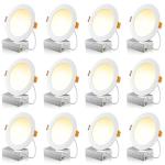 12 Pack 6 Inch 5CCT Ultra-Thin LED Recessed Ceiling Light with Junction Box, 2700K/3000K/3500K/4000K/5000K Selectable, 1050LM Brightness, Dimmable Canless Wafer Downlight, 12WEqv110W, ETL&FCC
