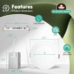 12 Pack 6 Inch 5CCT Ultra-Thin LED Recessed Ceiling Light with Junction Box, 2700K/3000K/3500K/4000K/5000K Selectable, 1050LM Brightness, Dimmable Canless Wafer Downlight, 12WEqv110W, ETL&FCC