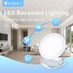 EOSMILE 6 Pack 6 Inch LED Recessed Light, Dimmable,5CCT 2700K-5000K Daylight, 1100LM High Brightness, 12W, 120V, Damp Rated, Ultra-Thin Canless Wafer Light - ETL FCC