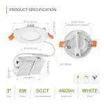 ASD 12 Pack 3 Inch LED Recessed Light 6W, 5 CCT 2700K-5000K CRI90+, IC Rated Ultra Thin Dimmable Ceiling Lights with J Box, Canless Wafer Downlight, Round Slim Panel Lighting, UL Energy Star, White
