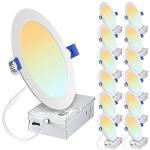 Recessed Lighting 6 inch 12 Pack 5CCT LED Recessed Ceiling Light with Junction Box 2700K-5000K Selectable 12W 110W Eqv - Ultra-Thin Dimmable Canless Downlight 1050LM High Brightness