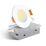 Amico 1 Pack 3 Inch 5CCT Ultra-Thin LED Recessed Ceiling Light with Junction Box, 2700K/3000K/3500K/4000K/5000K Selectable, 7W Eqv 60W, Dimmable Canless Wafer Downlight, 500LM High Brightness -ETL