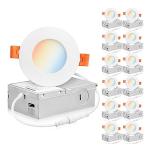 PARMIDA (12 Pack) 3 Inch 5CCT Ultra-Thin LED Recessed Ceiling Light with Junction Box, 5 Color Selectable 2700K/3000K/3500K/4000K/5000K, 8W, Dimmable Canless Wafer Slim Panel Downlight, IC Rated, ETL