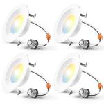 Amico 4 Pack 4 inch 5CCT LED Recessed Lighting, Dimmable, 8.5W=60W, 650LM, 2700K/3000K/4000K/5000K/6000K Selectable, Retrofit Can Lights with Baffle Trim, IC Rated - ETL & FCC, White