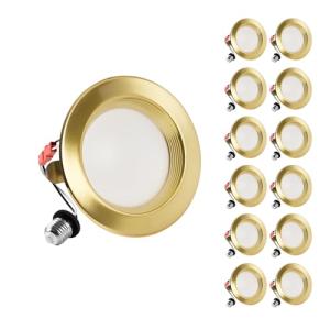 ZYC Gold 4 Inch Retrofit LED, 12 Pack Dimmable Retrofit Downlights can Light, 2700K/3000K/4000K/5000K/6000K Selectable, Damp Rated Can Lights, Baffle Trim, 9W 800Lm(Gold, 4 inch)