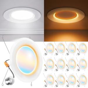 Sunco 12 Pack 6 Inch LED Recessed Lighting Retrofit with Night Light, 2700K/3000K/4000K/5000K/6000K Selectable, Dimmable Can Lights, 12W, 1000LM, Damp Rated, Retrofit Installation - ETL