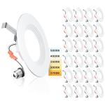 Ensenior 5/6 Inch 5CCT LED Can Lights 24 Pack, Retrofit Led Recessed Lighting, Baffle Trim, Dimmable, 9W=110W, 1000LM, 2700K/3000K/3500K/4000K/5000K Selectable, IC Rated - ETL & FCC