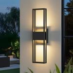 LamQee 20 Inch Modern Outdoor Wall Light 3000K 800LM 16W Integrated LED, IP65 Waterproof Matte Black Exterior Lighting Fixtures with Rectangle Shade, for House Porch Patio Garage Door Backyard Indoor