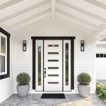 LamQee 14" Modern Outdoor Wall Lights 2 Packs, 3000K 1000LM LED Exterior Lighting Fixtures with Rectangle Frame, Matte Black Linear Outside Sconce Wall Mount for House Front Porch Patio Garage Door