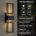 LamQee 20 Inch Modern Outdoor Wall Light 3000K 800LM 16W Integrated LED, IP65 Waterproof Matte Black Exterior Lighting Fixtures with Rectangle Shade, for House Porch Patio Garage Door Backyard Indoor