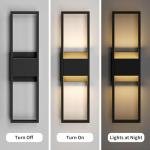 LamQee 20 Inch Modern Outdoor Wall Light 3000K 800LM 16W Integrated LED, IP65 Waterproof Matte Black Exterior Lighting Fixtures with Rectangle Shade, for House Porch Patio Garage Door Backyard Indoor