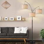 Dimmable Arc Floor Lamp with Beige Shades