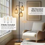 Dimmable Boho Rattan Floor Lamp with 3 Lights
