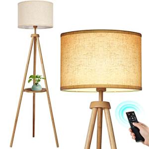 Wood Tripod Floor Lamp with Remote Control
