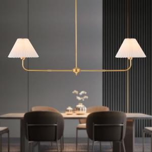 Gold Linear Chandelier with White Fabric Shade