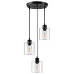 Stylish 3-Light Black Pendant Fixture with Glass Shades