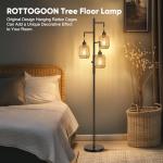 Dimmable Boho Rattan Floor Lamp with 3 Lights