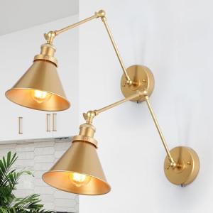 LALUZ Gold Adjustable Swing Arm Wall Sconces - 2 Pack