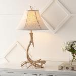 Beige Antler Rustic Table Lamp with Linen Shade