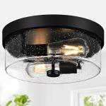 Black Flush Mount Ceiling Light with Seeded Glass