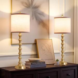 Gold Buffet Table Lamps Set of 2 with White Shades