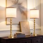 Gold Buffet Table Lamps Set of 2 with White Shades