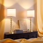 Gold Buffet Table Lamps Set of 2 with White Shades