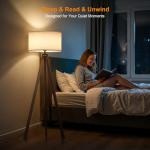 Mid Century Wood Tripod Floor Lamp with Shade