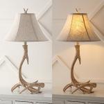 Beige Antler Rustic Table Lamp with Linen Shade