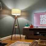 Mid Century Tripod Floor Lamp with Shelf