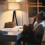 Mid Century Wood Tripod Floor Lamp with Shade