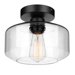 Industrial Semi Flush Mount Ceiling Light with Glass Shade
