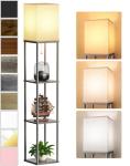 Oak Gray Floor Lamp with Shelves and LED Bulb