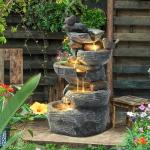 5-Tier Cascading Rock Water Fountain with LED Lights