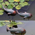 Set of 2 Antique Koi Fish Garden Statues