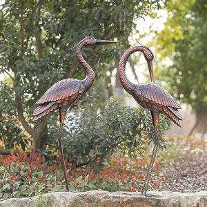 Large Metal Heron Garden Statues - Set of 2